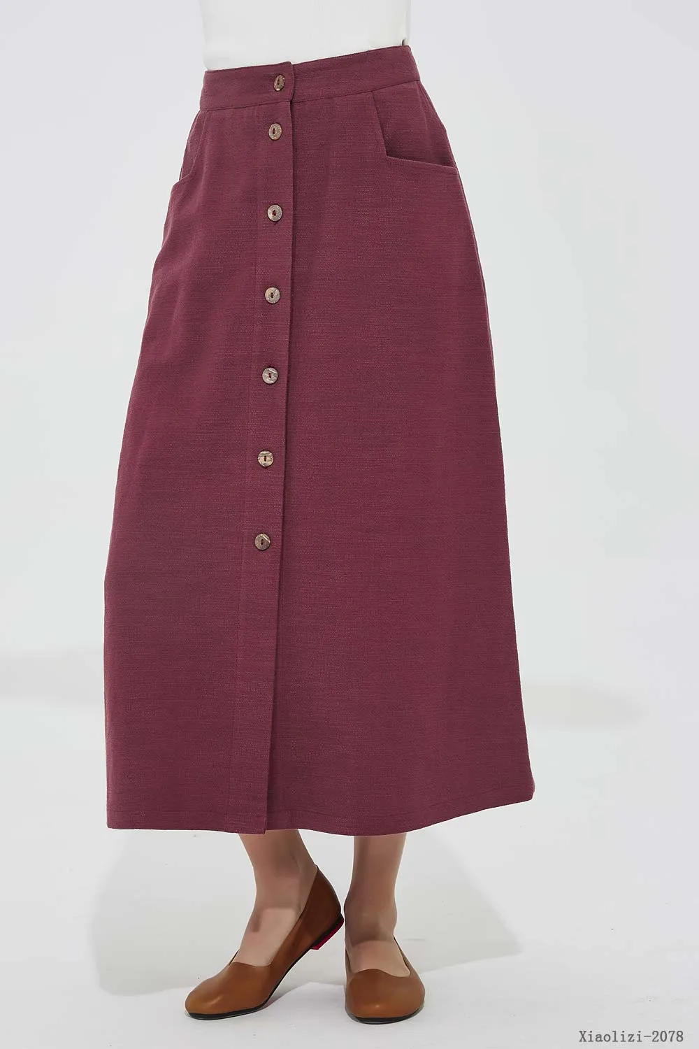 buttoned linen skirt, office skirt for women 2078