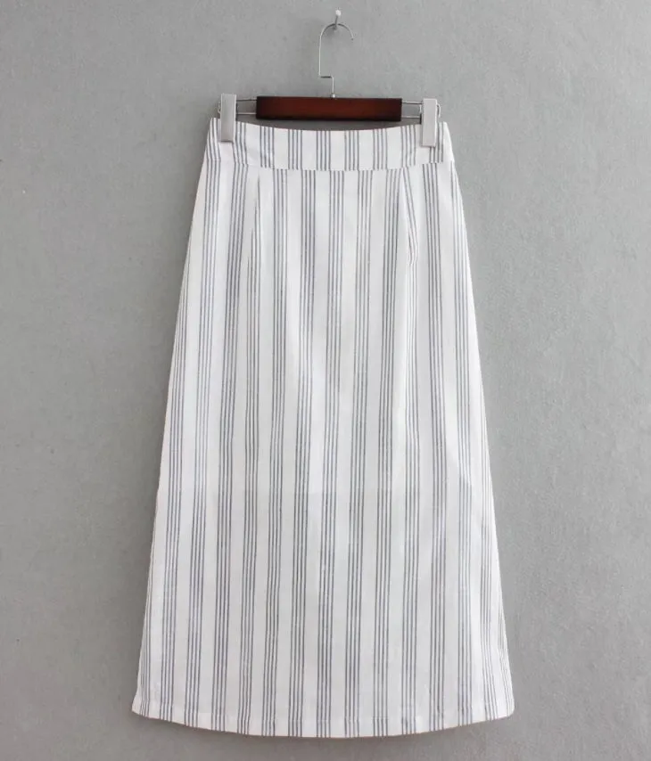 Buttons Side Split A-line Mid Calf Skirt