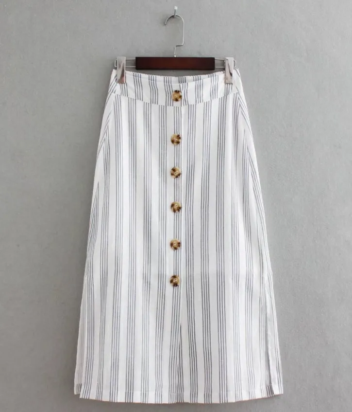 Buttons Side Split A-line Mid Calf Skirt