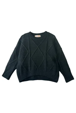 Cable Knit Fisherman Sweater - Black