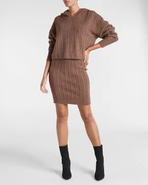 Cable Knit Mini Sweater Skirt in Light Mocha