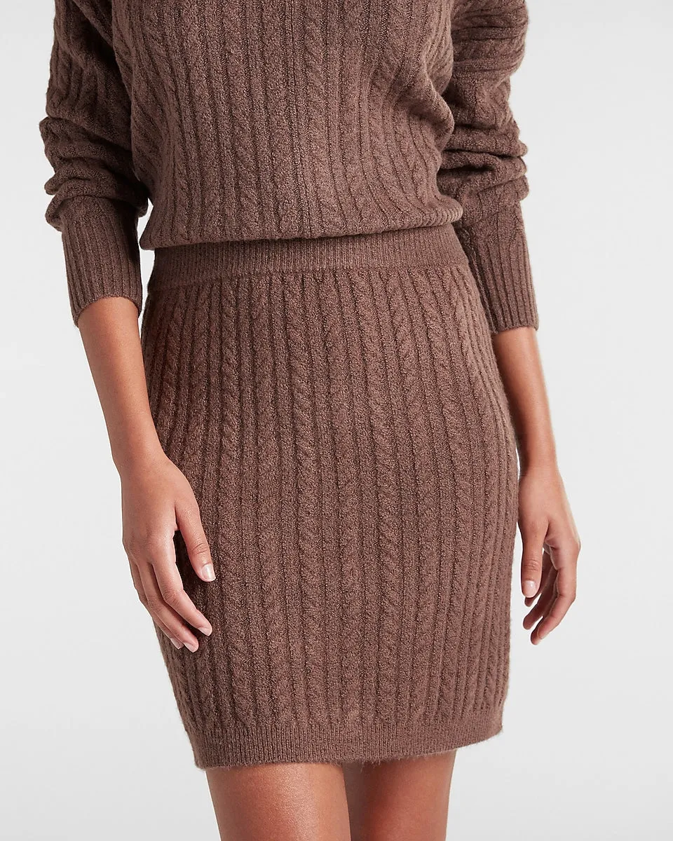 Cable Knit Mini Sweater Skirt in Light Mocha