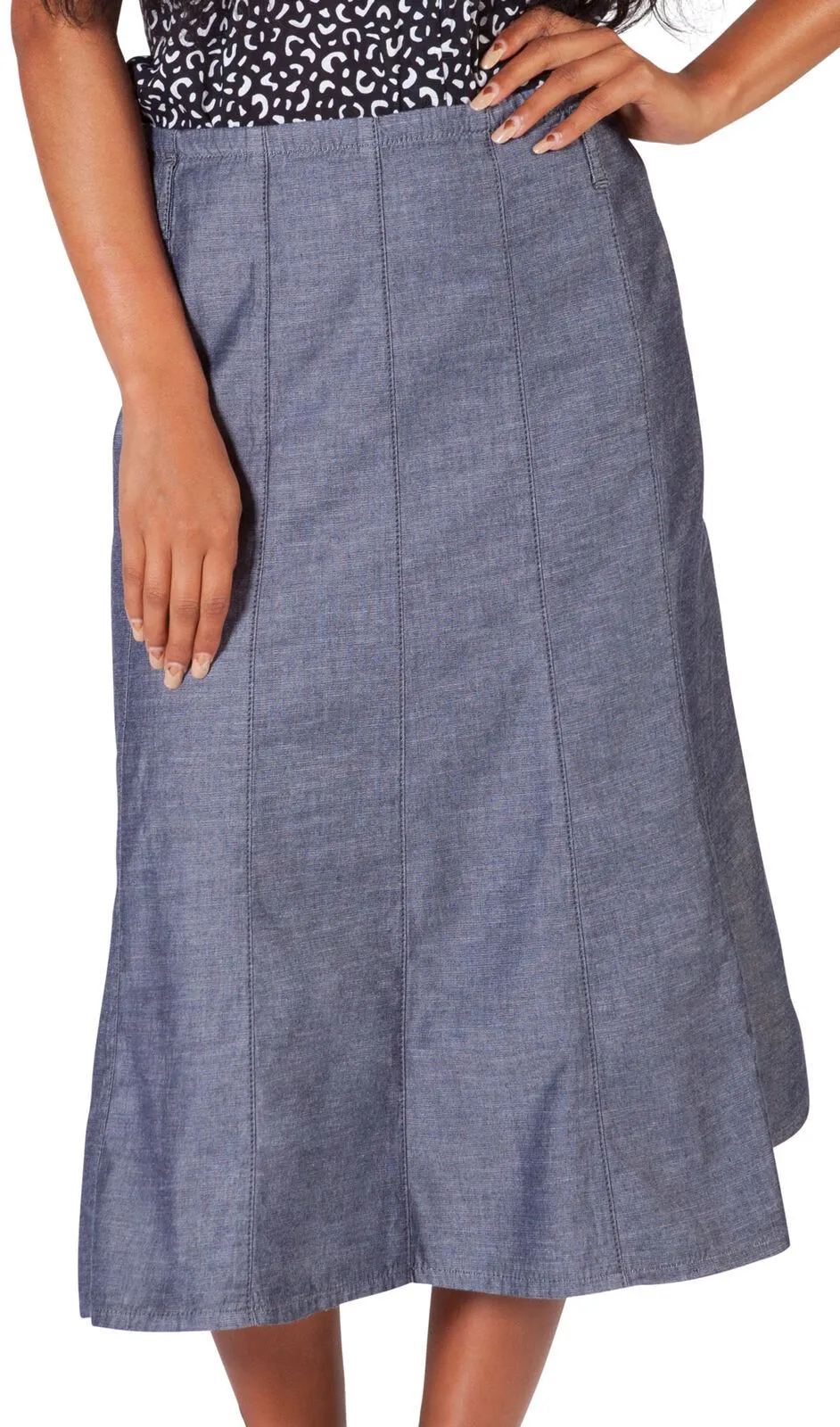 Calf-length Dark Chambray Denim Panelled Skirt - UK 10