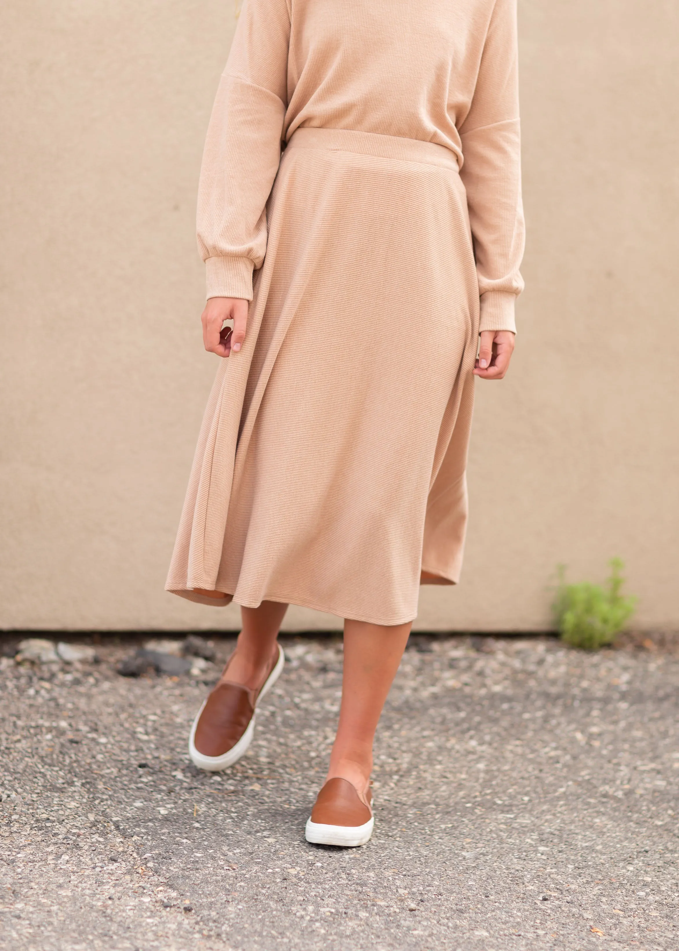 Camel Ribbed Midi Skirt - FINAL SALE