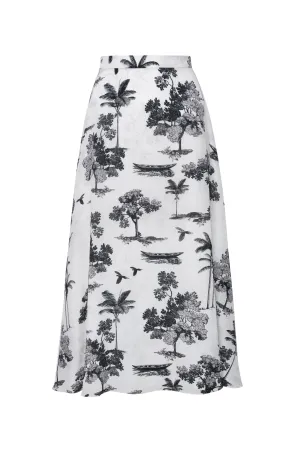 Capri Crepe Chine Midi Skirt / Ivory Trees