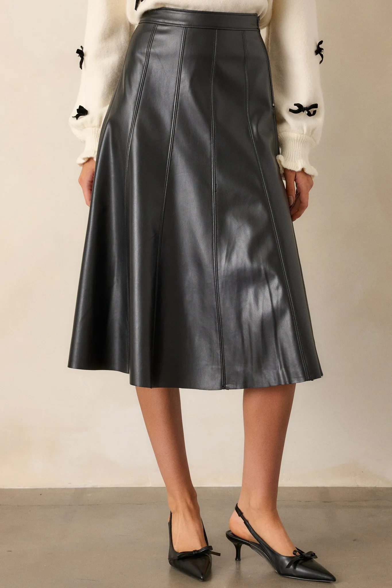 Captured By The Night Black Faux Leather Midi Skirt