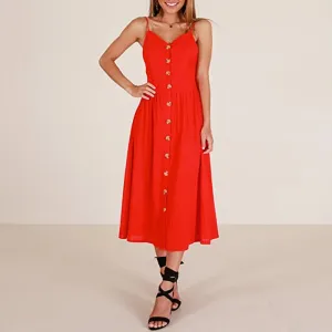 Casual Suspender Collar Sexy Medium Red Party Midi Dresses