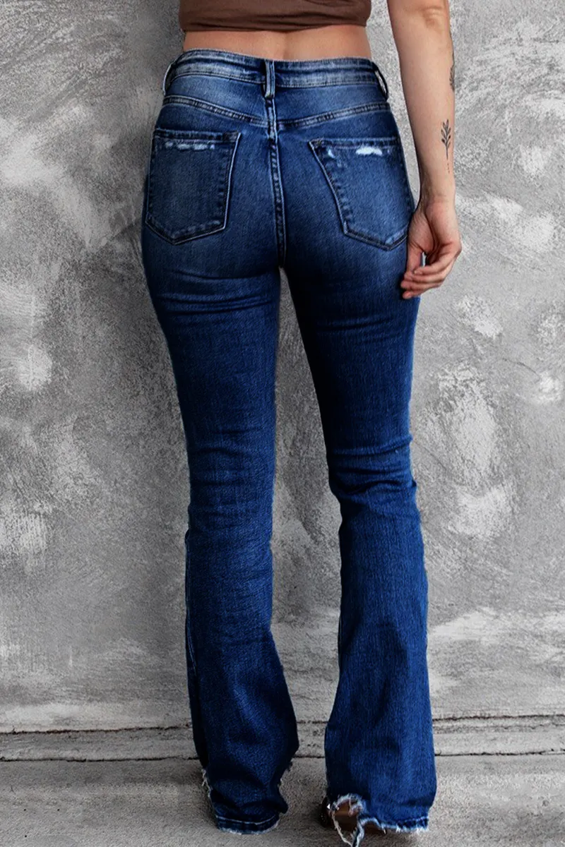 Casual Vintage Solid Ripped High Waist Regular Denim Jeans