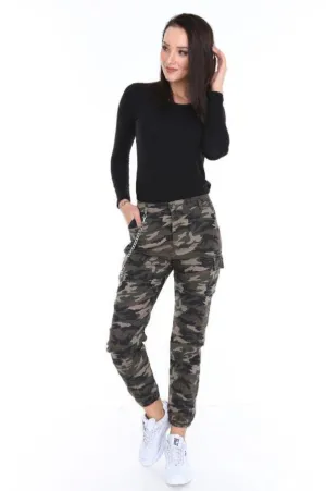 Chain Detail Slim Fit Dark Camouflage Cargo Trousers