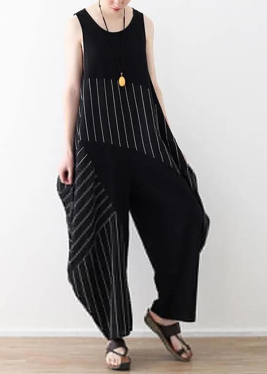 Chic trousers oversized black striped Wardrobes sleeveless asymmetric jumpsuit pants