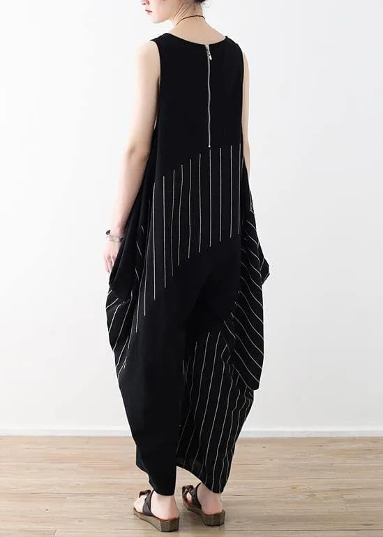 Chic trousers oversized black striped Wardrobes sleeveless asymmetric jumpsuit pants