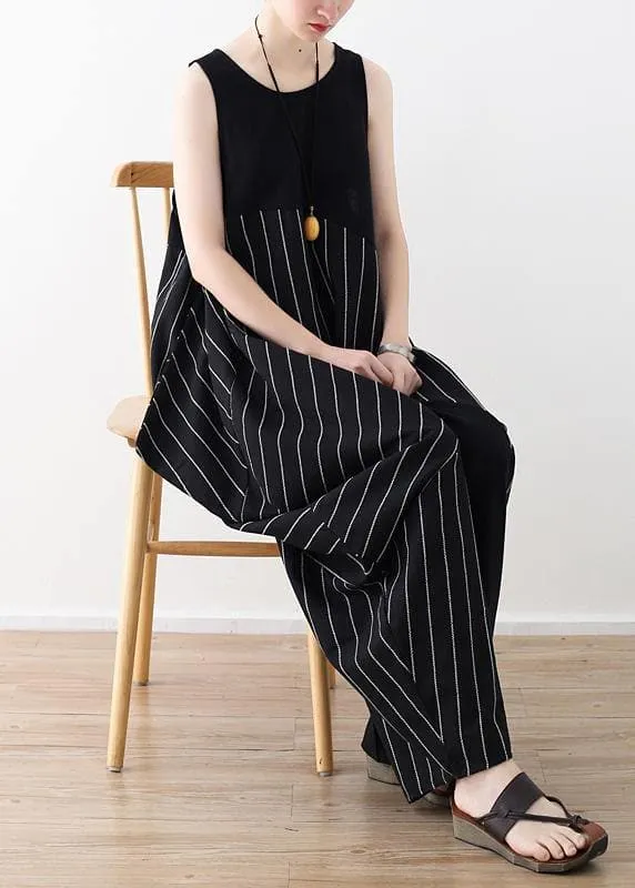 Chic trousers oversized black striped Wardrobes sleeveless asymmetric jumpsuit pants