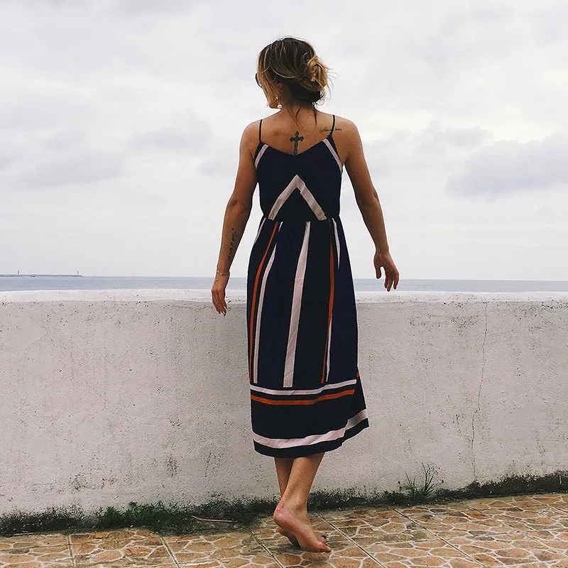 Chiffon Striped Midi Dress