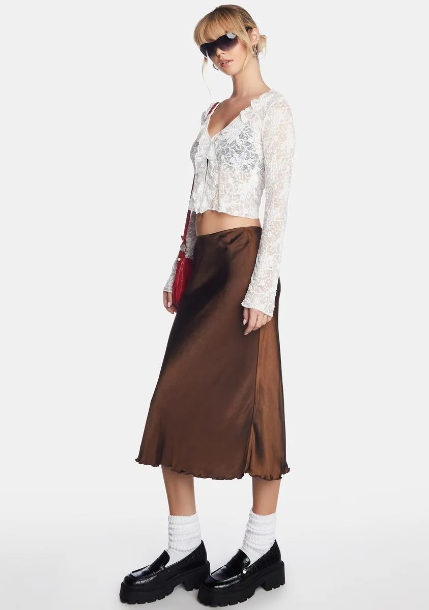 Chocolate Goya Satin Midi Skirt