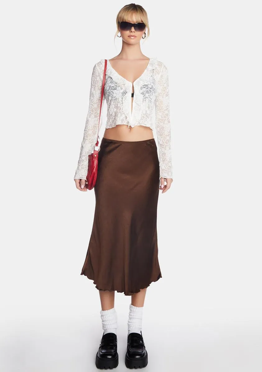 Chocolate Goya Satin Midi Skirt