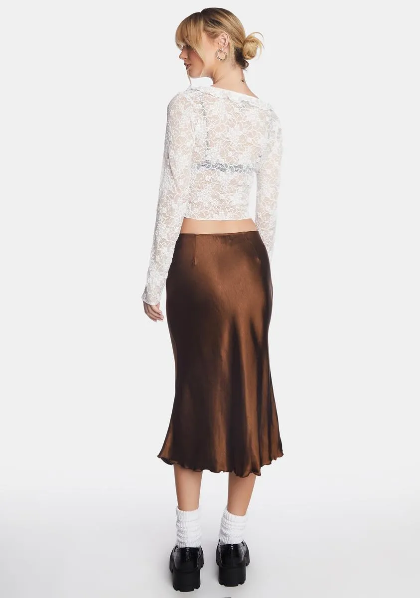 Chocolate Goya Satin Midi Skirt