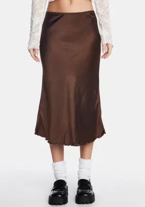 Chocolate Goya Satin Midi Skirt