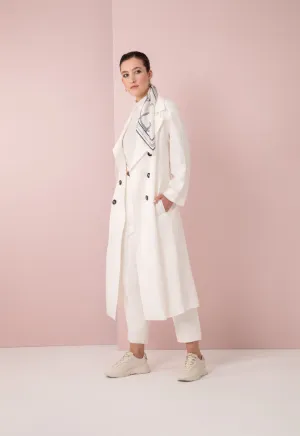 Choice Double Breasted 6-Button Notched Lapel Trench Coat Off White