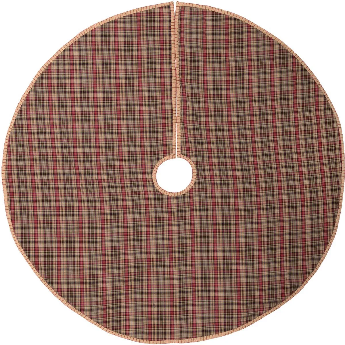 Christmas Tree Skirt 48 inch Clement Plaid Patchwork Tan Red Black Holiday Decor VHC Brands