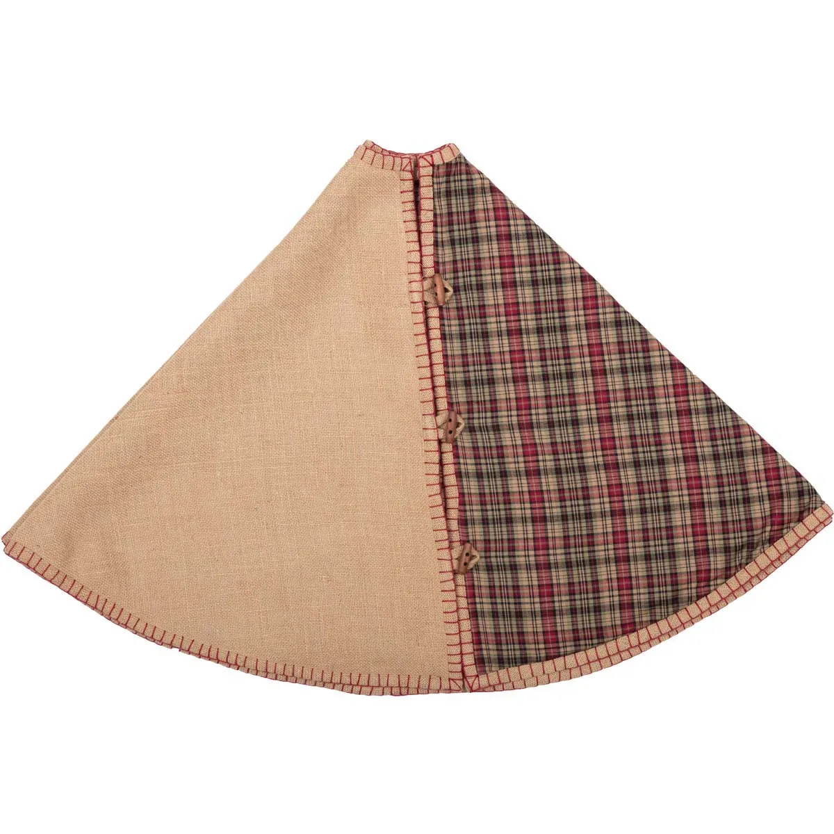 Christmas Tree Skirt 48 inch Clement Plaid Patchwork Tan Red Black Holiday Decor VHC Brands