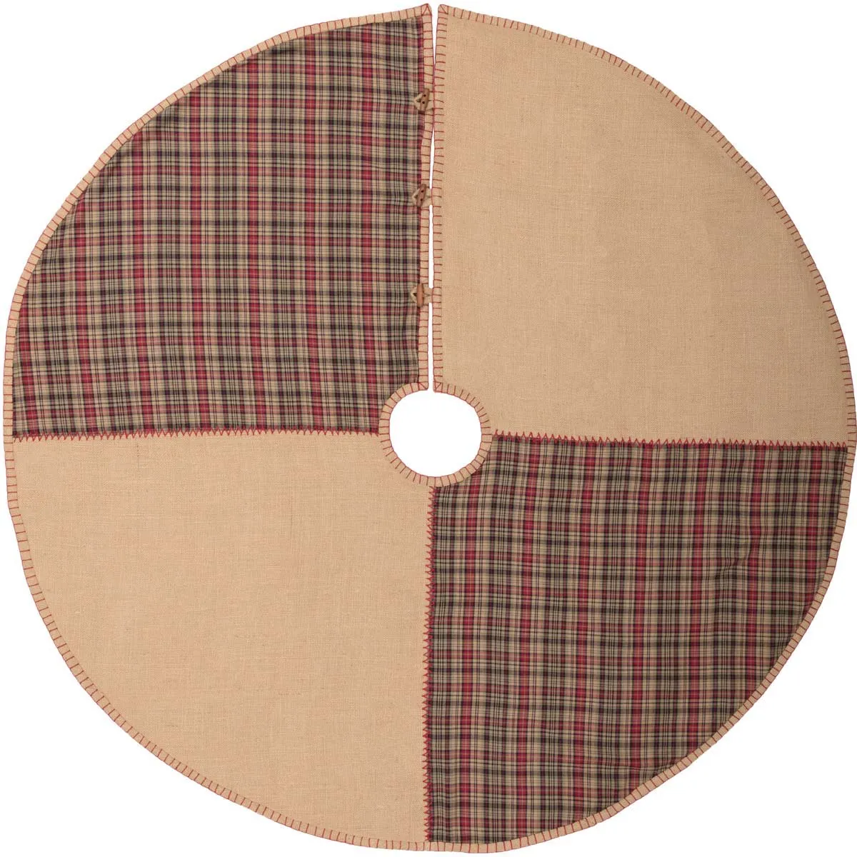 Christmas Tree Skirt 48 inch Clement Plaid Patchwork Tan Red Black Holiday Decor VHC Brands