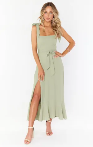 Claire Midi Dress ~ Moss Green Crisp