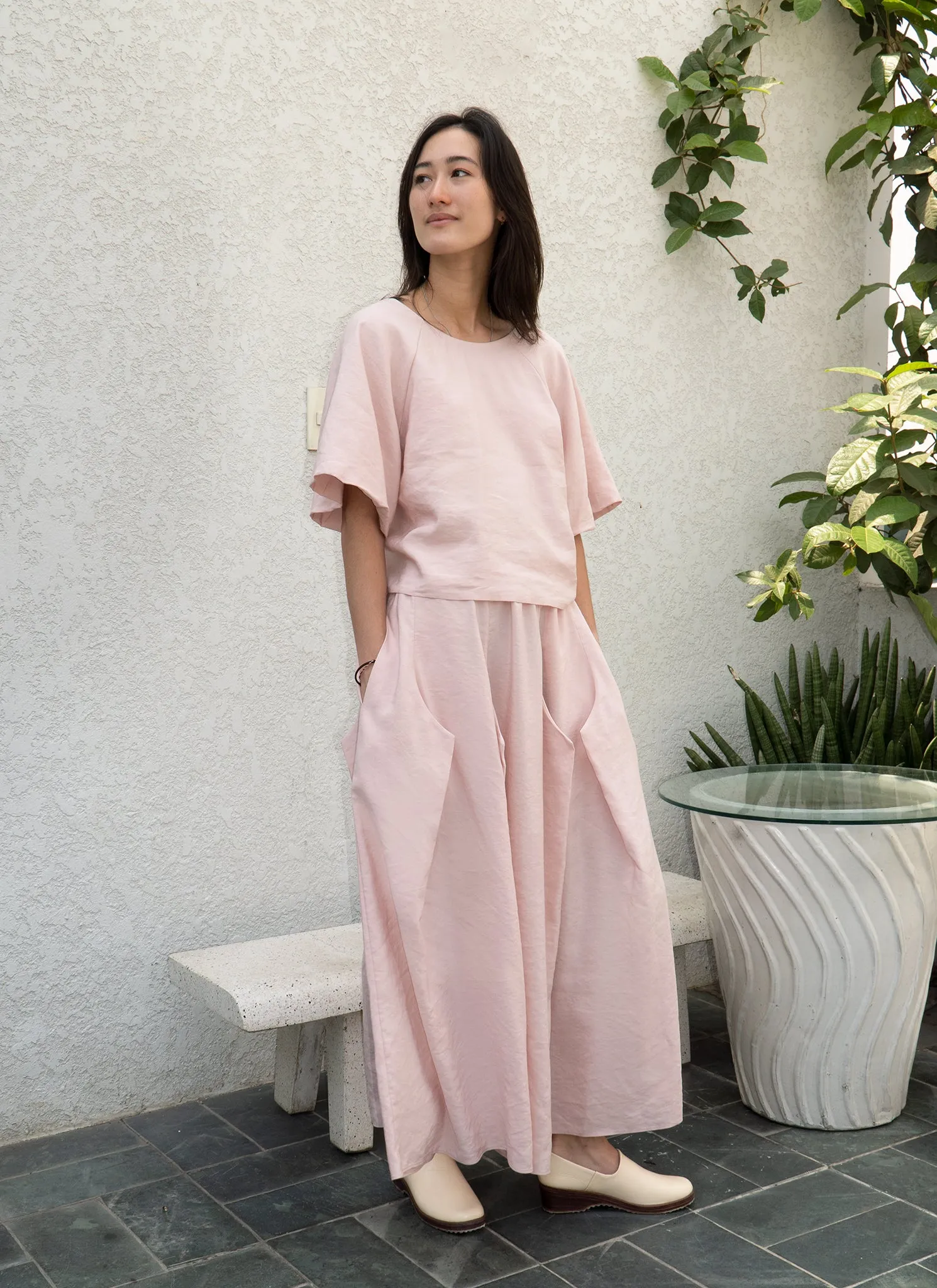 Cloud Burst 8-Pleated Pocket Skirt w/Elastic in Pink Rose