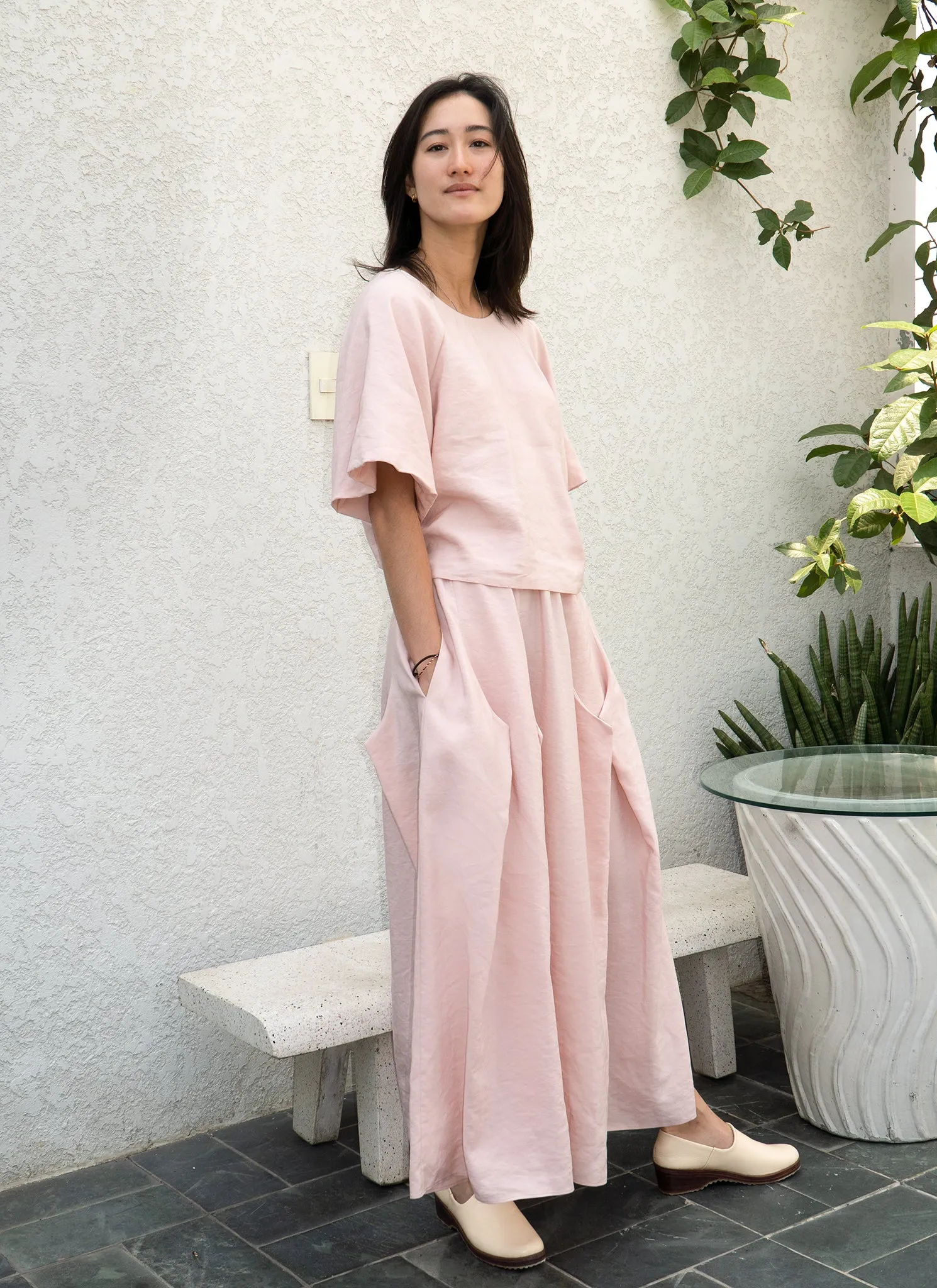 Cloud Burst 8-Pleated Pocket Skirt w/Elastic in Pink Rose