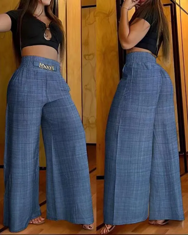 Color Wide Leg High Waist Trousers Loose Slimming Metal Pants