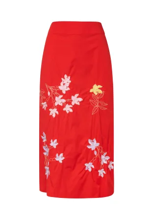 Constelaciones Cotton Midi Skirt / Red