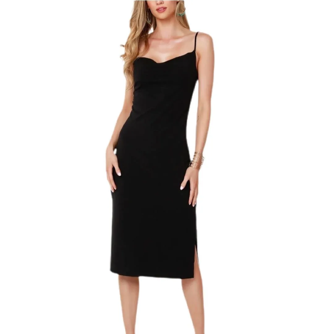 Cowl Midi Dress - Black.