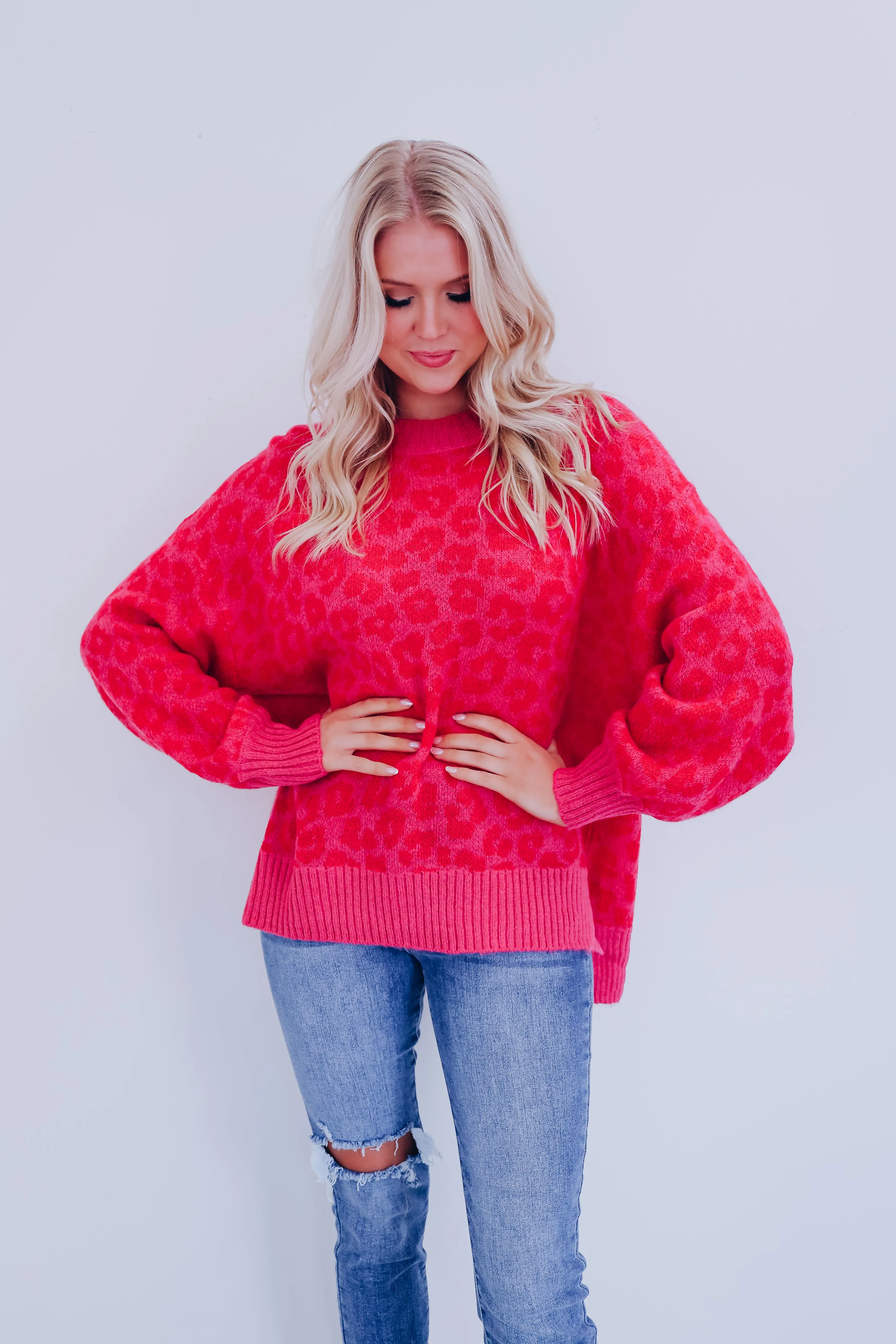 Cozy Chic Leopard Print Sweater - Pink