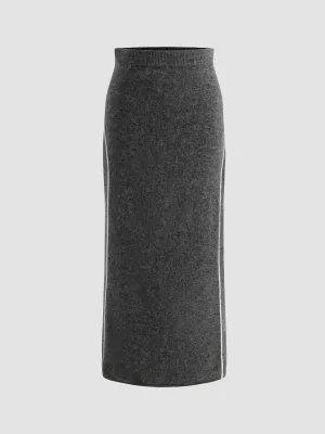 Cozy Color-Block Stretchy Long Skirt