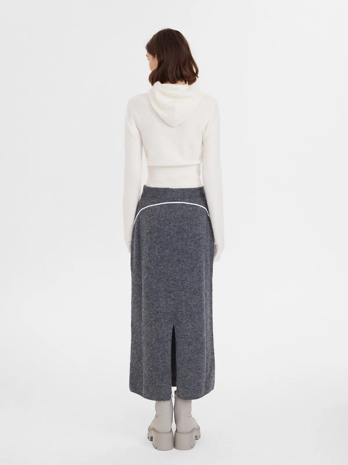 Cozy Color-Block Stretchy Long Skirt