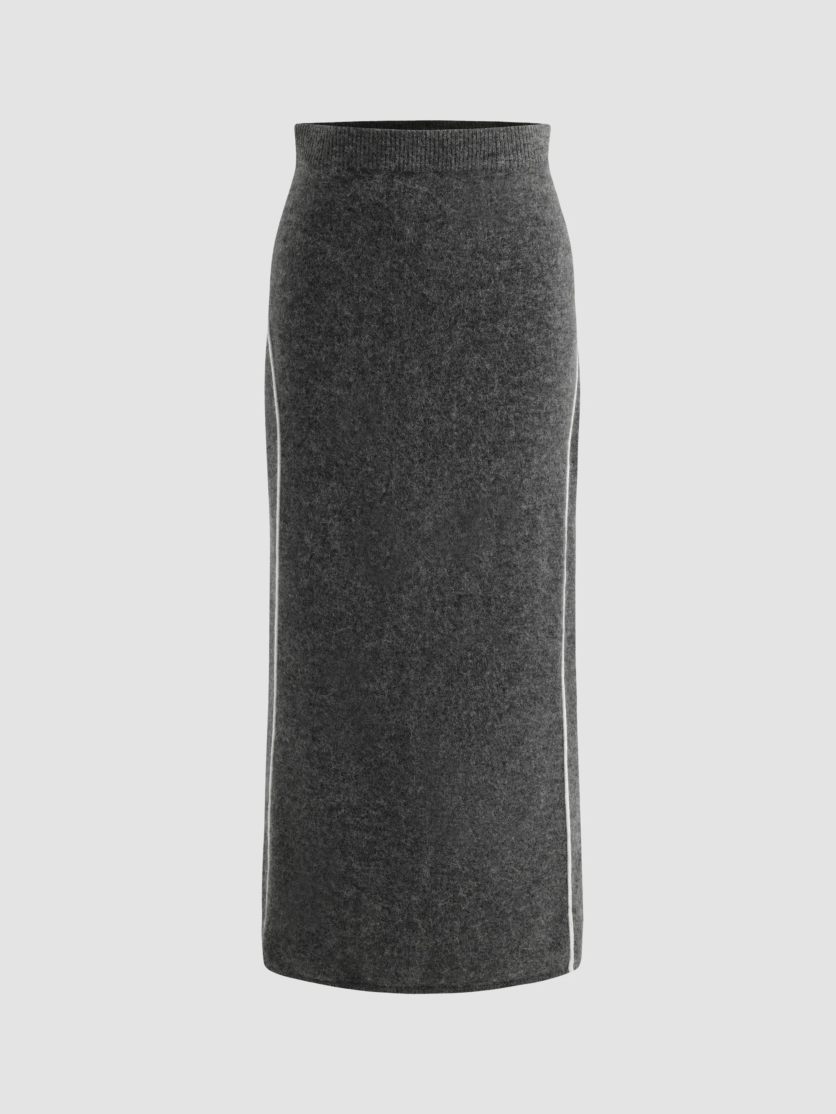 Cozy Color-Block Stretchy Long Skirt