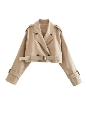 Cropped Double-Breasted Trench Coat - Tailored Jacket