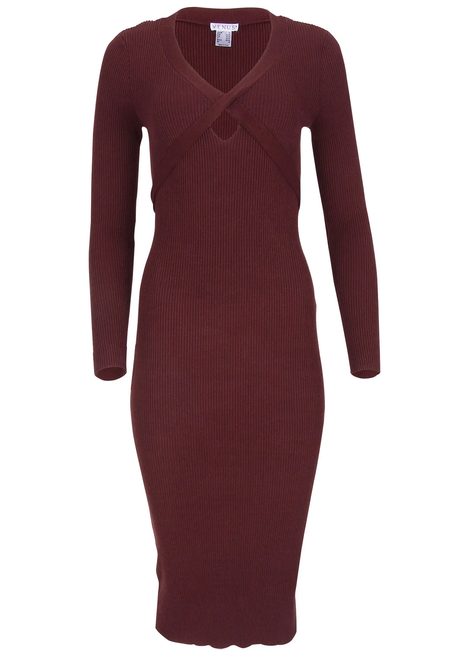 Cutout Midi Sweater Dress - Wine