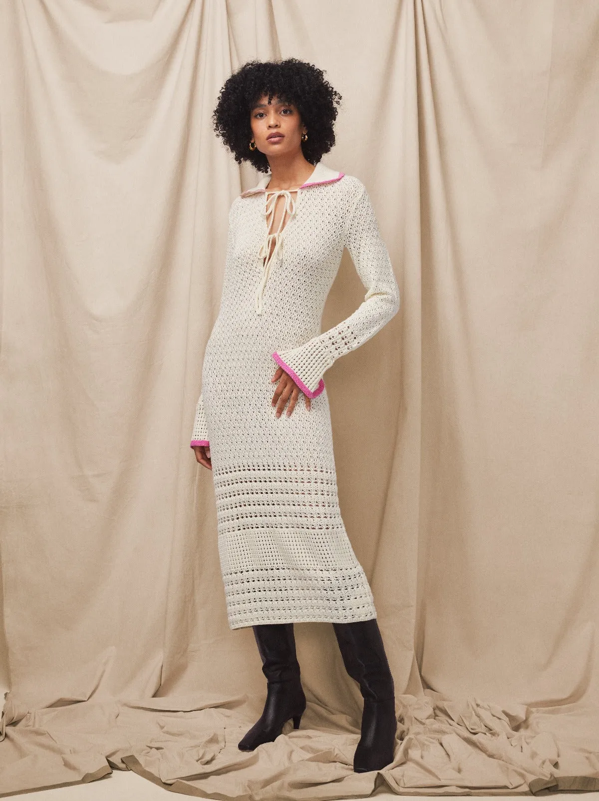 Delilah Ivory Crochet Knit Dress