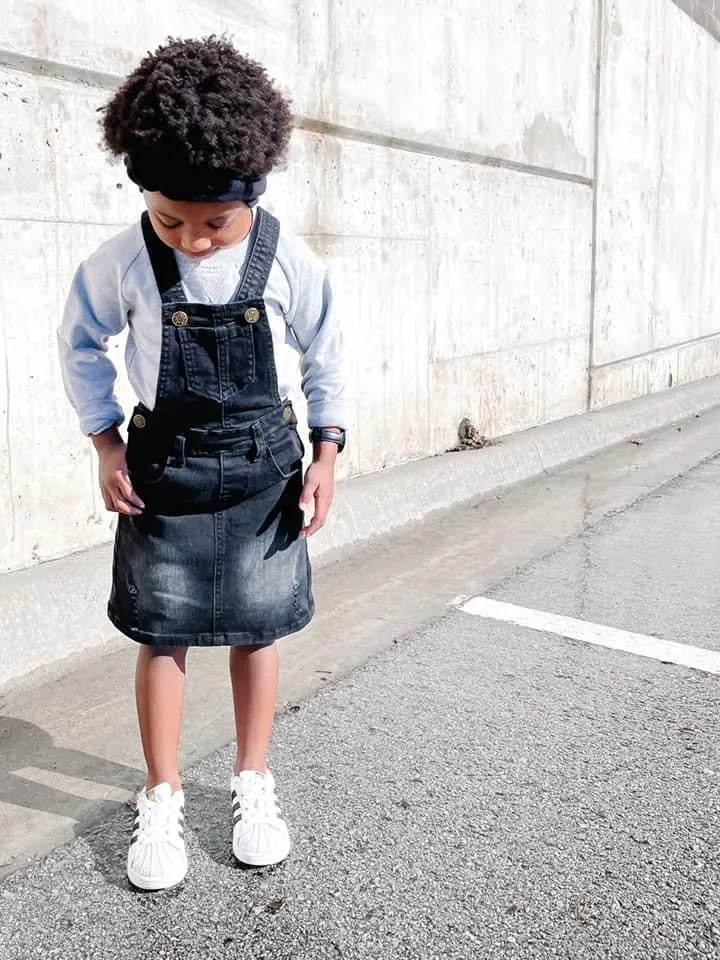 Denim Skirt Overalls- Black Wash