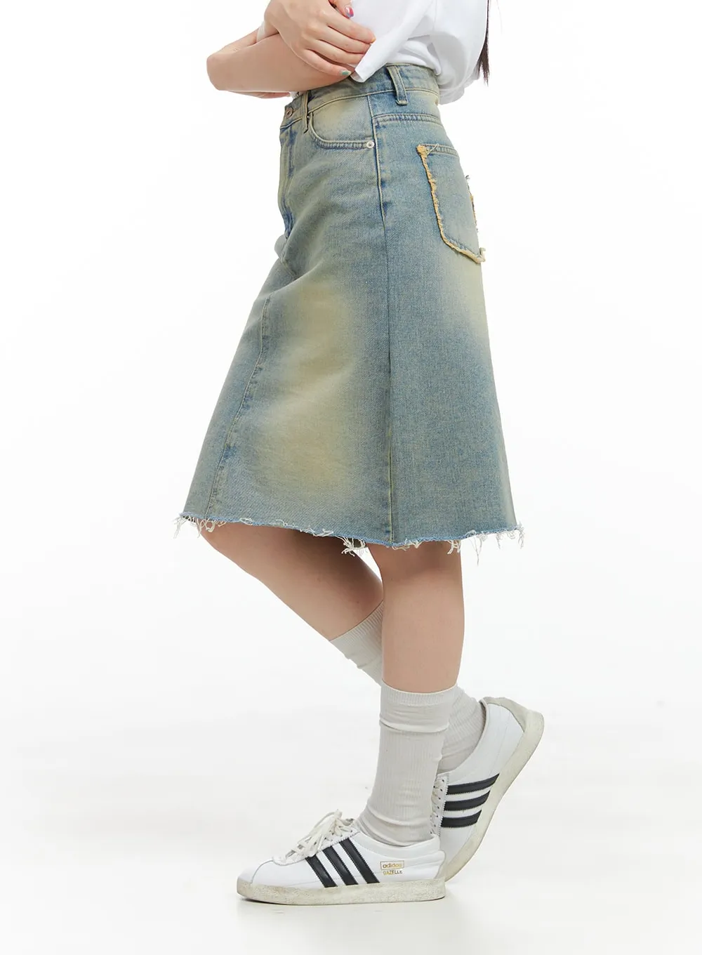 Distressed Denim Midi Skirt CG409