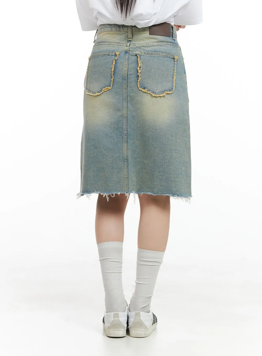 Distressed Denim Midi Skirt CG409