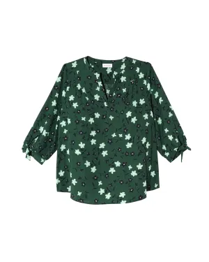 Dixie 3/4 Tie Sleeve Blouse | Forest Green / Mint