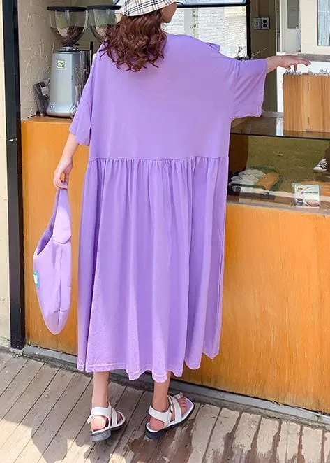 DIY o neck Ruffles clothes Outfits purple Cartoon print long Dress