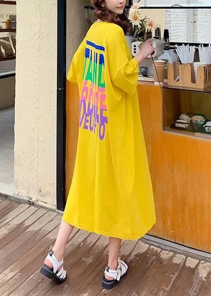 DIY yellow Letter Tunics o neck baggy Maxi Dresses