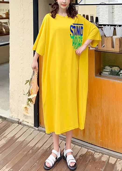 DIY yellow Letter Tunics o neck baggy Maxi Dresses