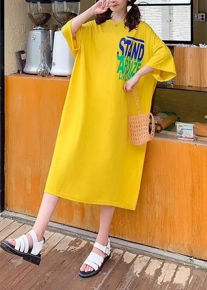 DIY yellow Letter Tunics o neck baggy Maxi Dresses