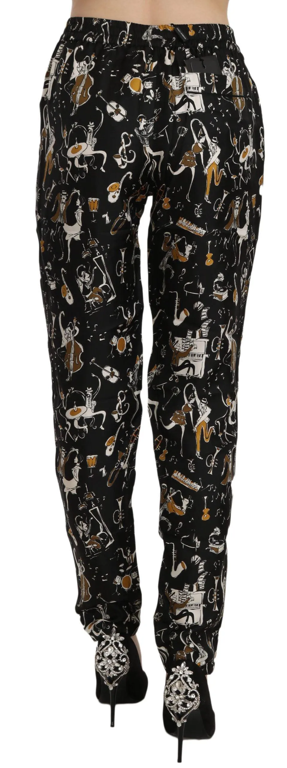 Dolce & Gabbana Black Jazz Club Print High Waist Tapered Pants