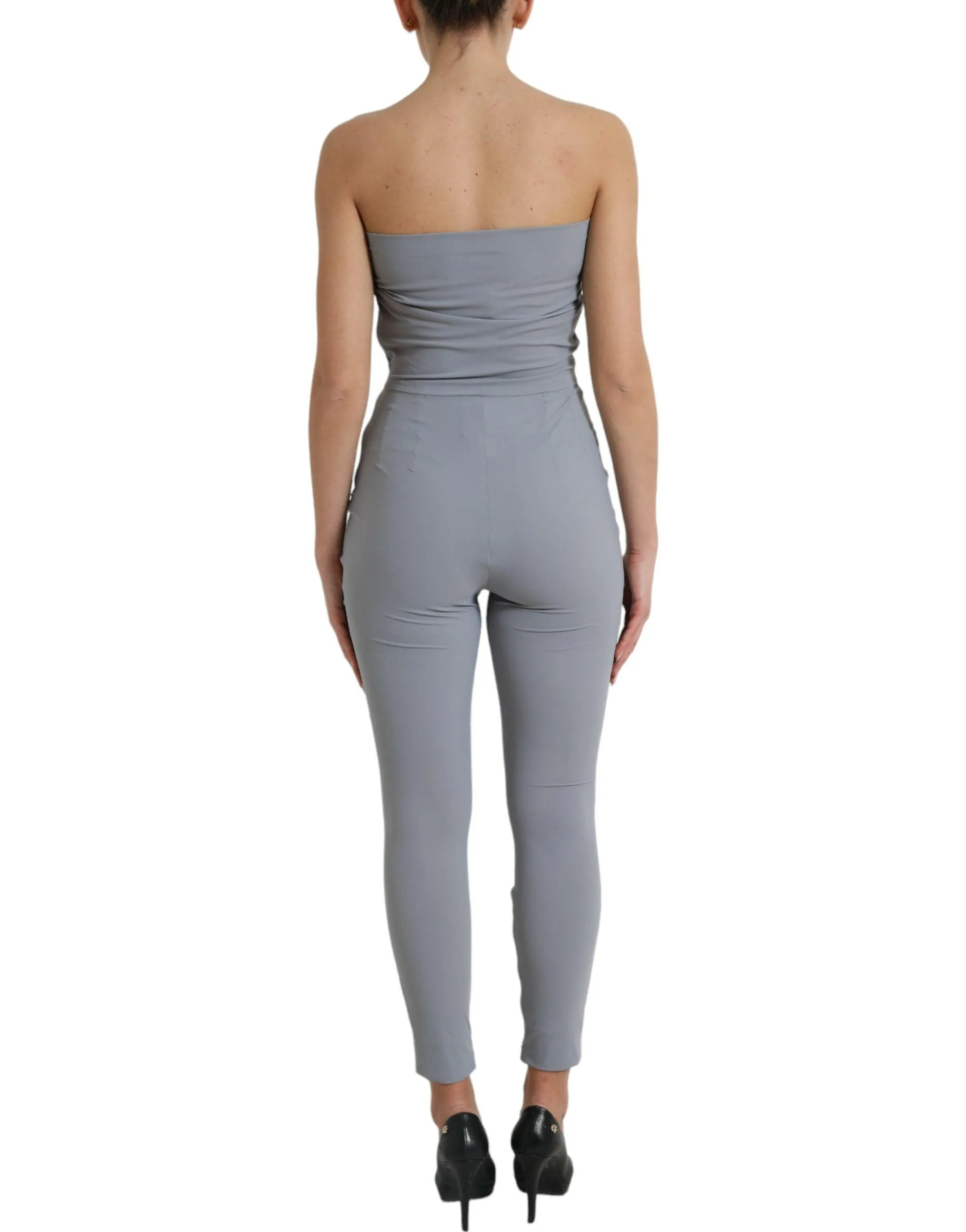 Dolce & Gabbana Gray Nylon Strapless Bodycon Jumpsuit