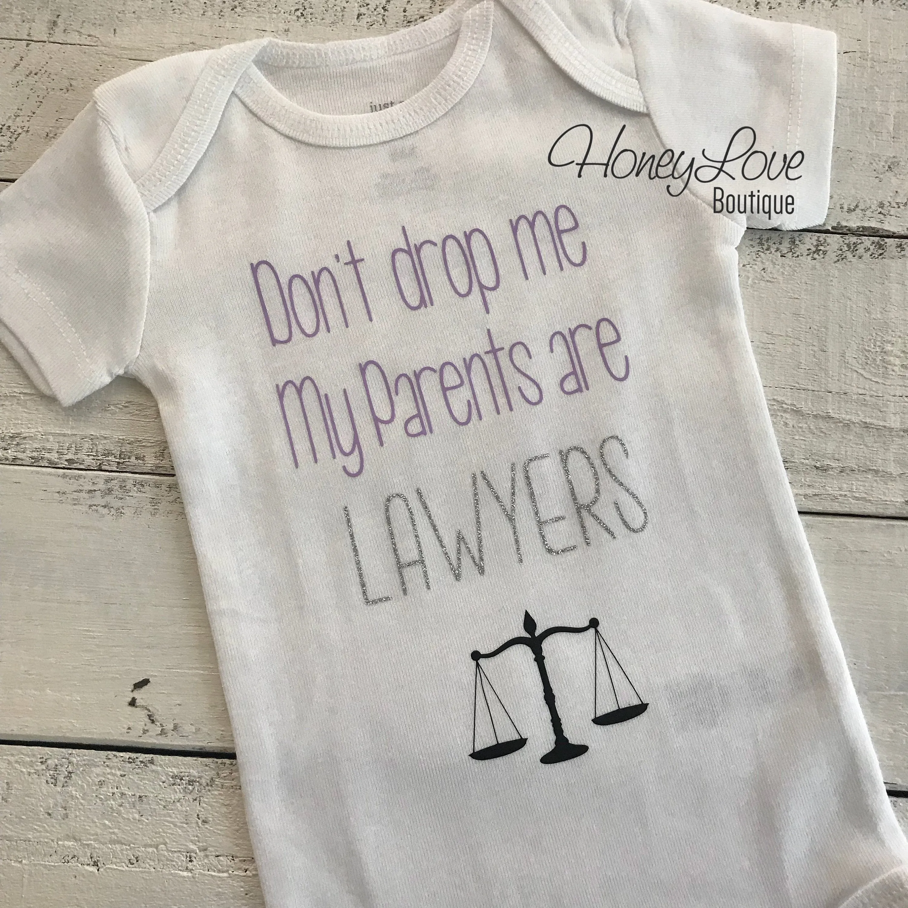 Don't drop me My Parents are LAWYERS - lavender, silver glitter and black