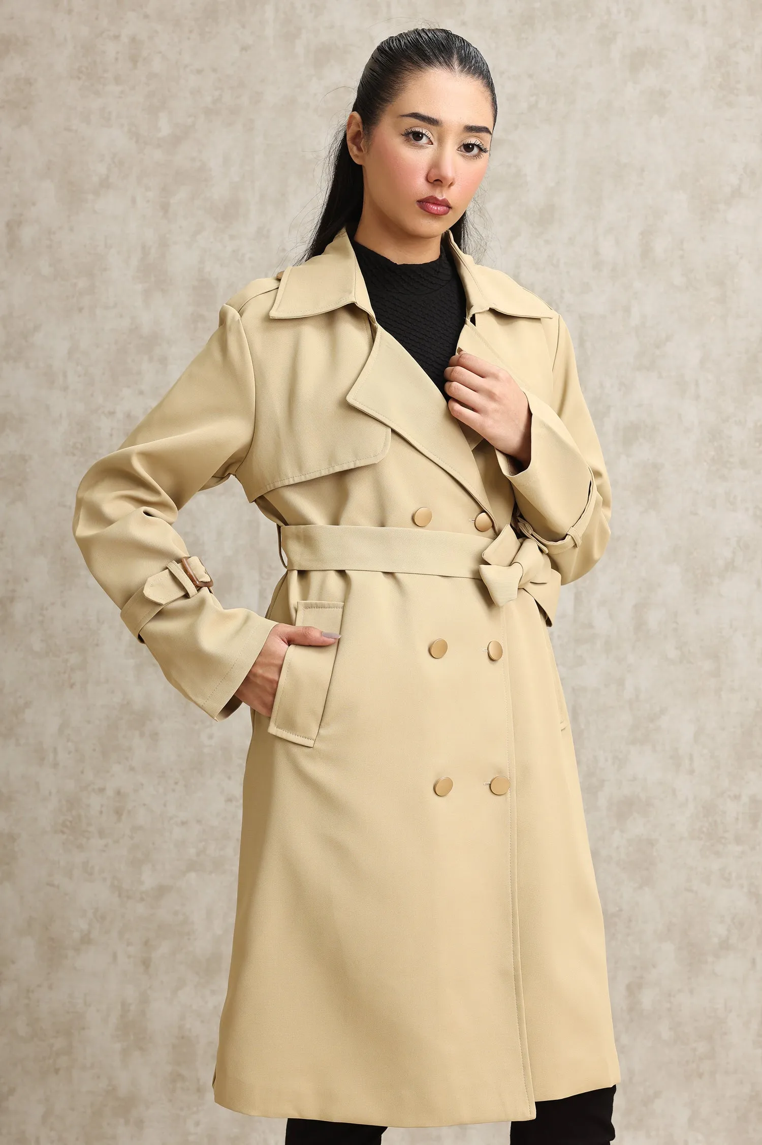 DOUBLE-BREASTED TRENCH COAT-KHAKI